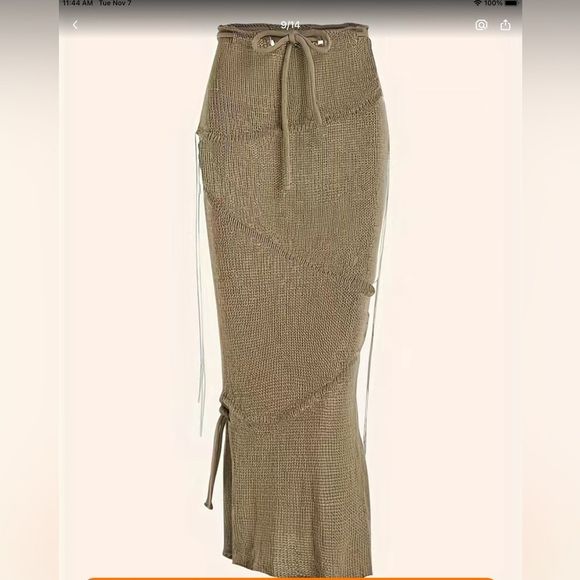 🥂NWT🥂Khaki Paper-bag Knit Maxi Skirt w/ side slit and Beautiful Details🥂 - Picture 1 of 10